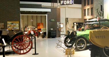 an exhibit of antique cars at the Antique Auto Museum