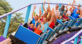 Family riding a roller coaster at Dutch Wonderland