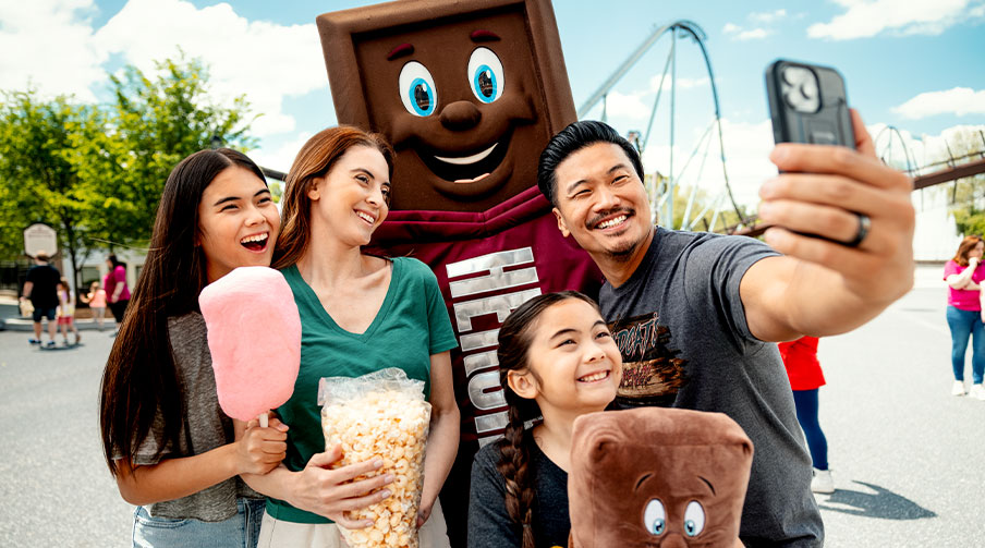 Family with Hershey Bar Mascot