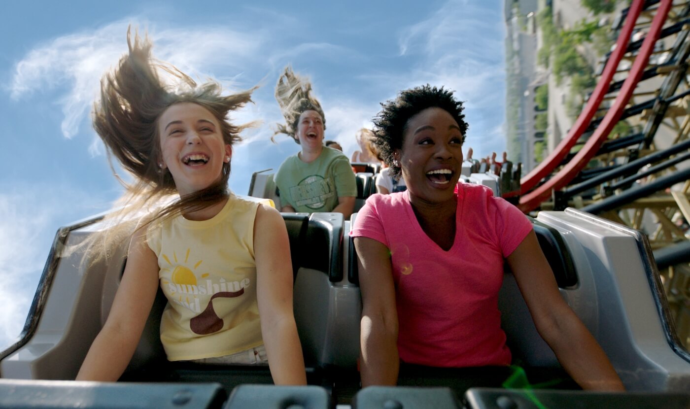 Riders enjoying Wildcat's Revenge roller coaster at Hersheypark