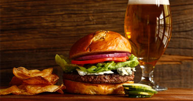 a big juicy hamburger and a beer at Hersheypark