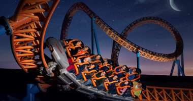 Fahrenheit roller coaster in Hershey, PA at night